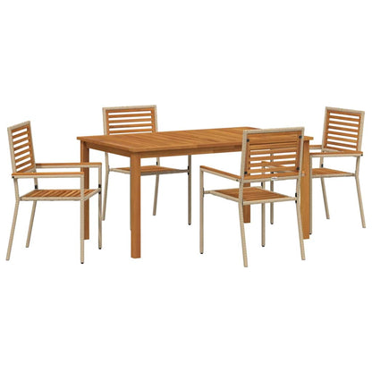 Set da Pranzo per Giardino 5 pcs Beige Poly Rattan - homemem39