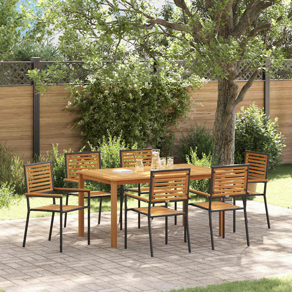 Set da Pranzo per Giardino 7 pcs Nero Poly Rattan - homemem39