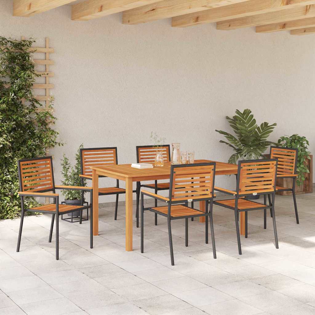 Set da Pranzo per Giardino 7 pcs Nero Poly Rattan - homemem39