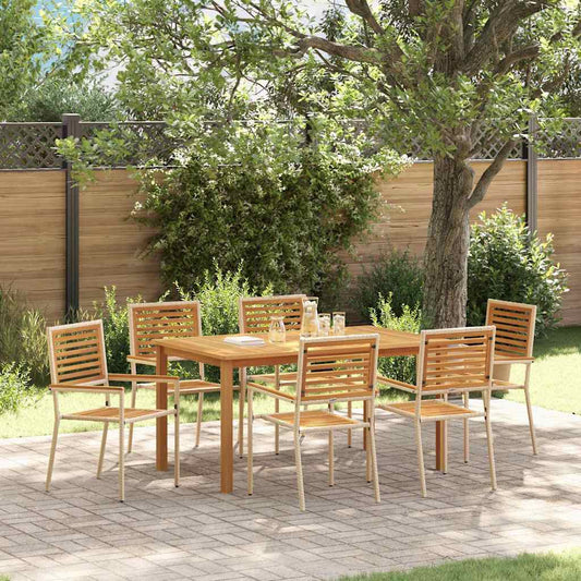 Set da Pranzo per Giardino 7 pcs Beige Poly Rattan - homemem39