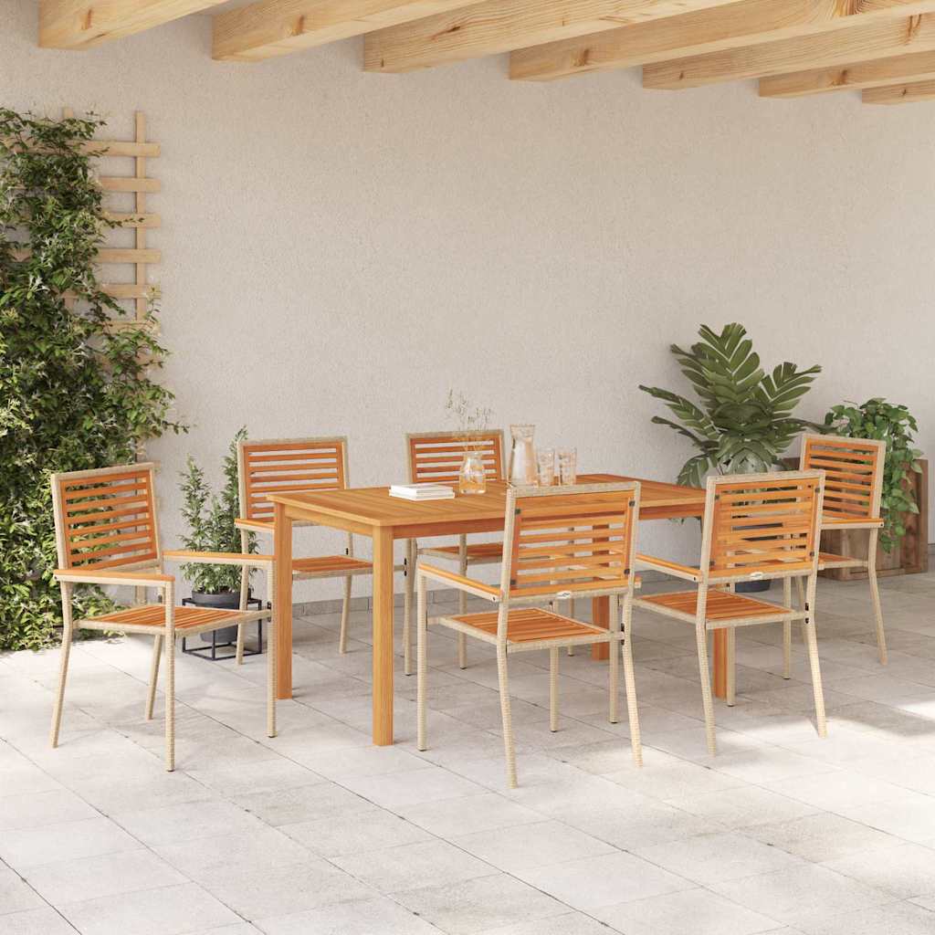 Set da Pranzo per Giardino 7 pcs Beige Poly Rattan - homemem39