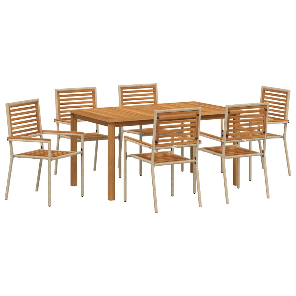 Set da Pranzo per Giardino 7 pcs Beige Poly Rattan - homemem39
