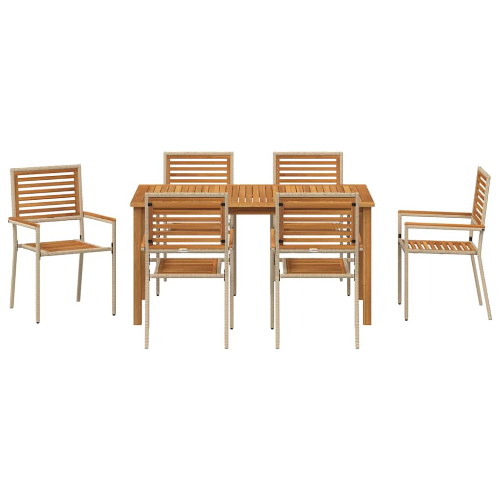 Set da Pranzo per Giardino 7 pcs Beige Poly Rattan - homemem39