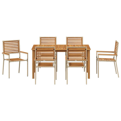 Set da Pranzo per Giardino 7 pcs Beige Poly Rattan - homemem39