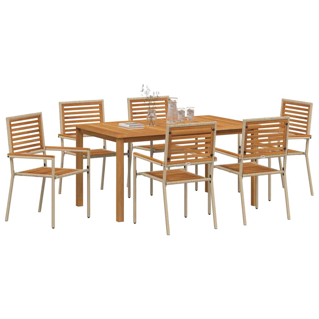 Set da Pranzo per Giardino 7 pcs Beige Poly Rattan - homemem39
