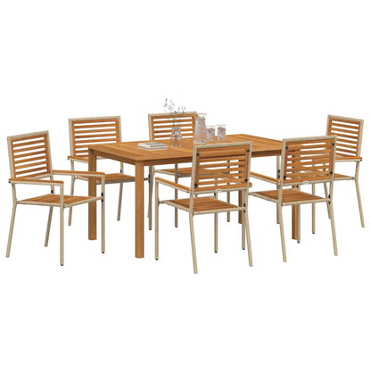 Set da Pranzo per Giardino 7 pcs Beige Poly Rattan - homemem39