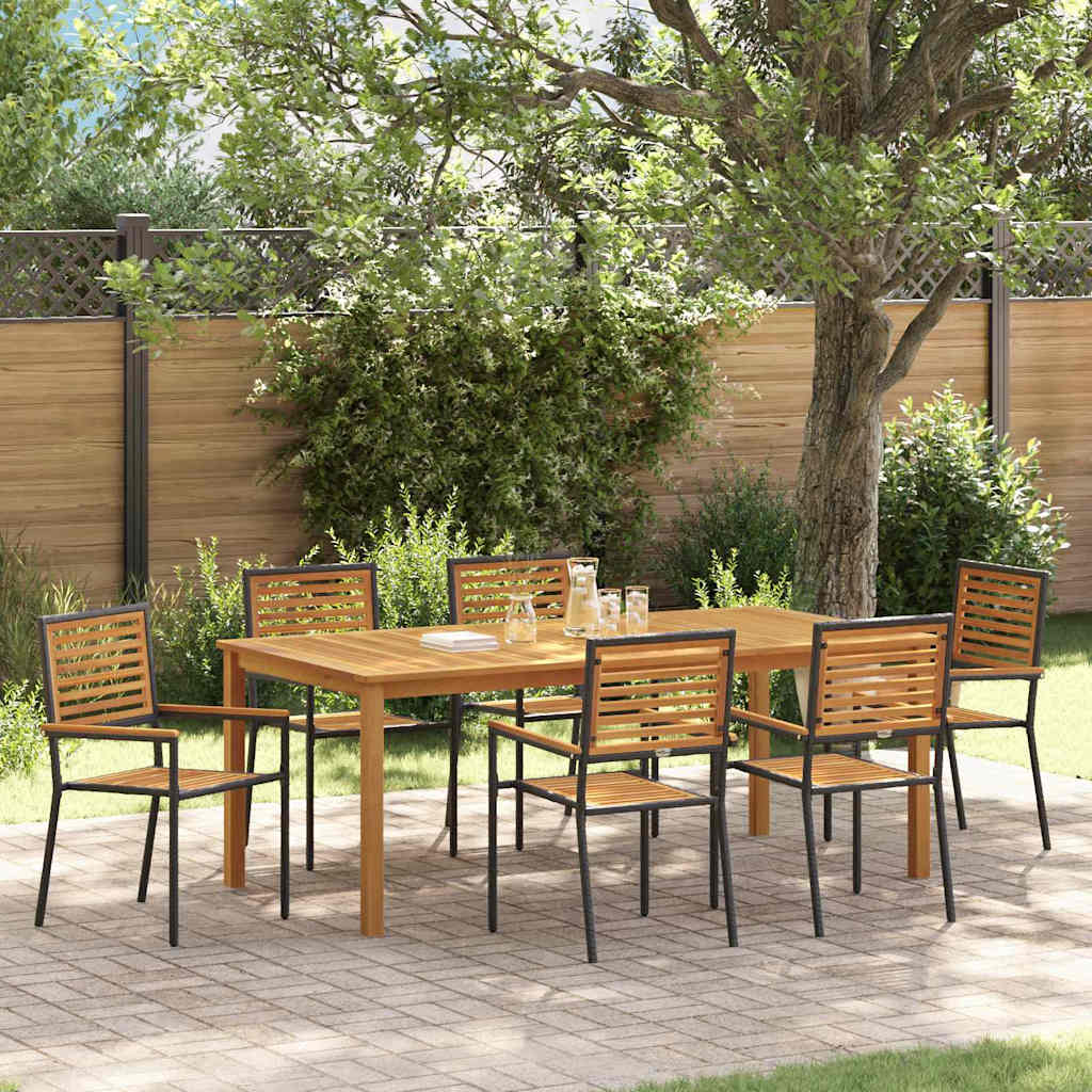 Set da Pranzo per Giardino 7 pcs Nero Poly Rattan - homemem39