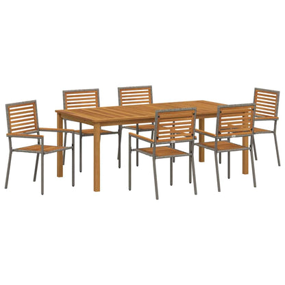 Set da Pranzo per Giardino 7 pcs Grigio Poly Rattan - homemem39