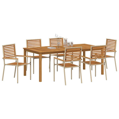 Set da Pranzo per Giardino 7 pcs Beige Poly Rattan - homemem39