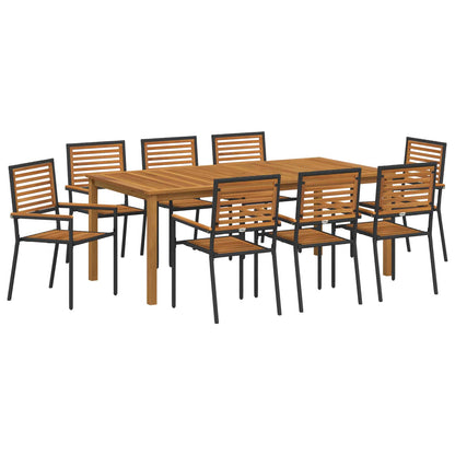 Set da Pranzo per Giardino 9 pcs Nero Legno di Acacia Massello | homemem39