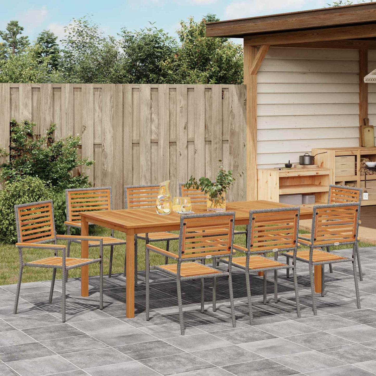 Set da Pranzo per Giardino 9 pcs Grigio | homemem39