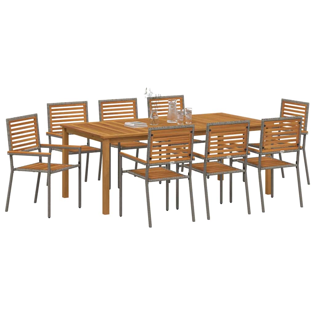 Set da Pranzo per Giardino 9 pcs Grigio Poly Rattan - homemem39