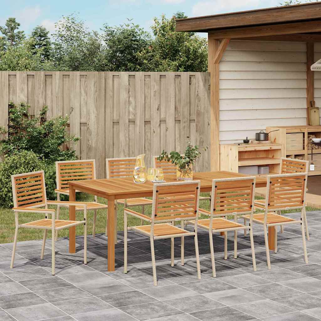 Set da Pranzo per Giardino 9 pcs Beige Poly Rattan - homemem39