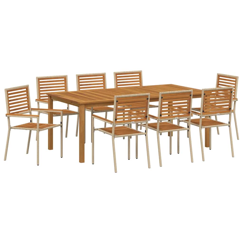 Set da Pranzo per Giardino 9 pcs Beige Poly Rattan - homemem39