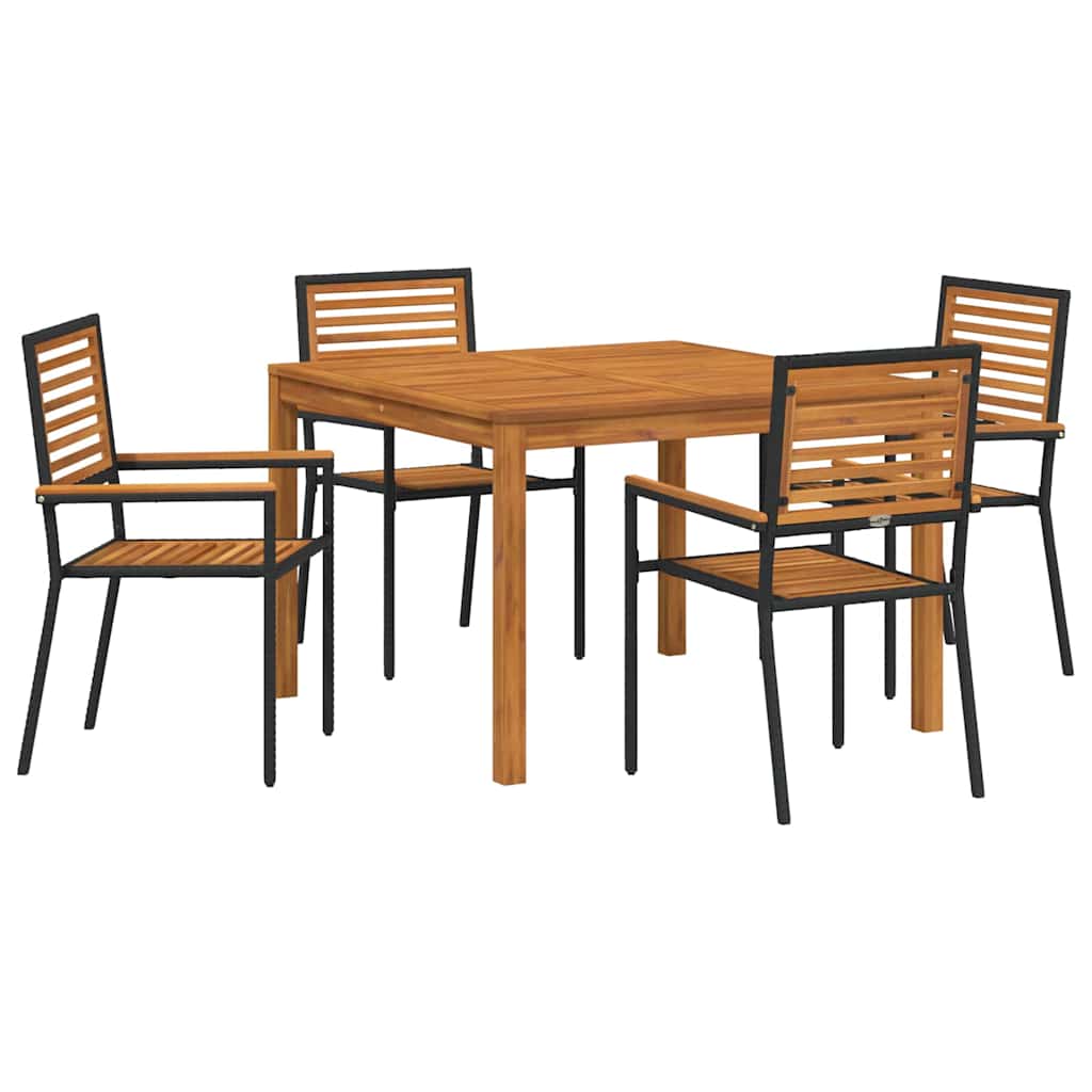 Set da Pranzo per Giardino 5 pcs Nero Legno di Acacia Massello