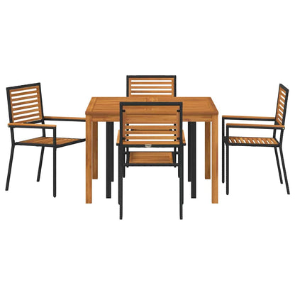Set da Pranzo per Giardino 5 pcs Nero Legno di Acacia Massello | homemem39