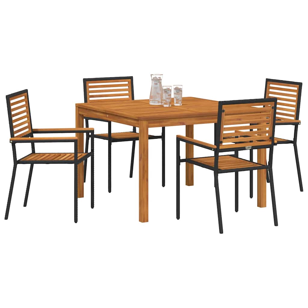 Set da Pranzo per Giardino 5 pcs Nero Legno di Acacia Massello | homemem39
