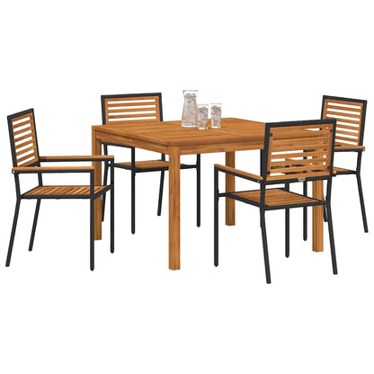 Set da Pranzo per Giardino 5 pcs Nero Legno di Acacia Massello | homemem39