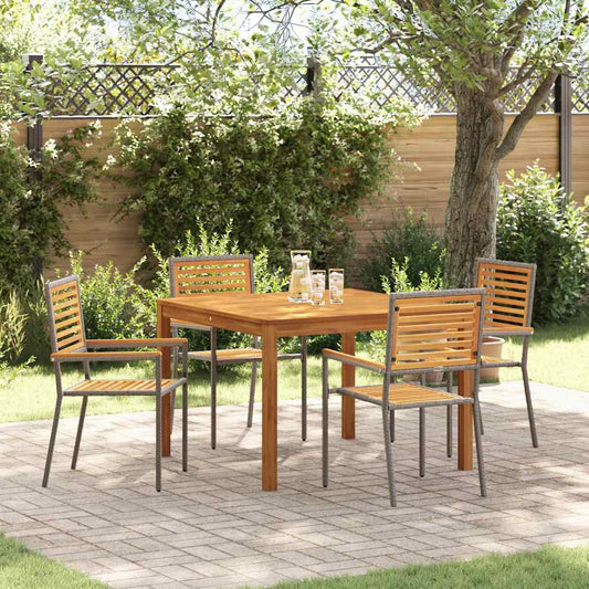 Set da Pranzo per Giardino 5 pcs Grigio Poly Rattan - homemem39