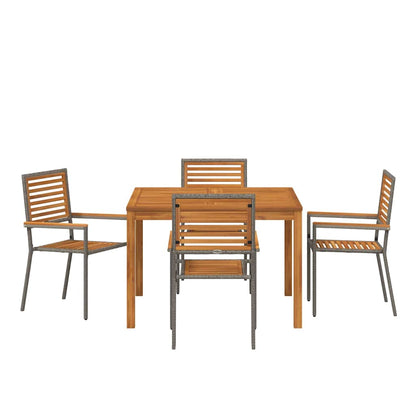 Set da Pranzo per Giardino 5 pcs Grigio Poly Rattan - homemem39