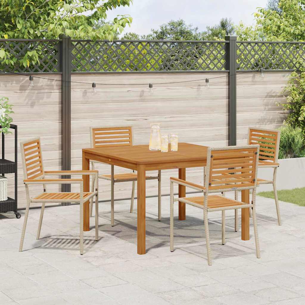 Set da Pranzo per Giardino 5 pcs Beige Poly Rattan - homemem39