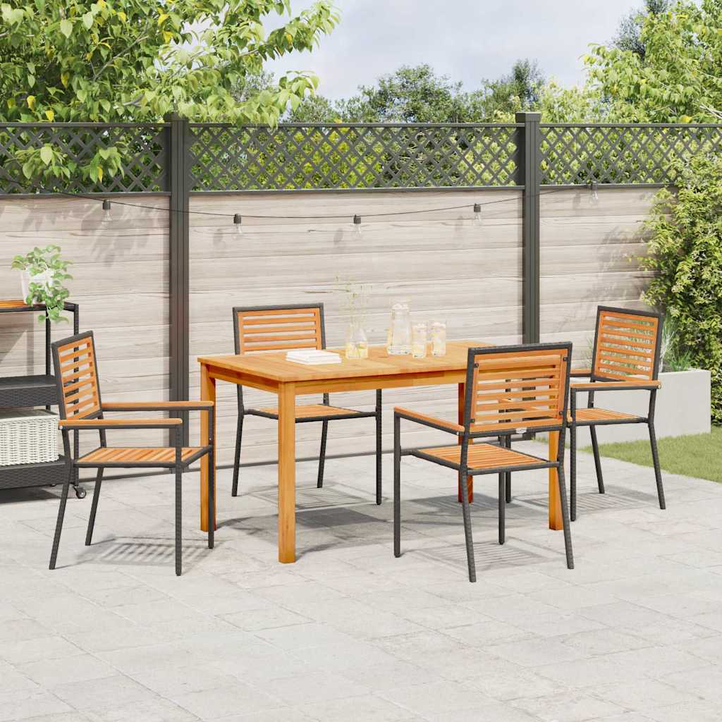 Set da Pranzo per Giardino 5 pcs Nero Legno di Acacia Massello | homemem39