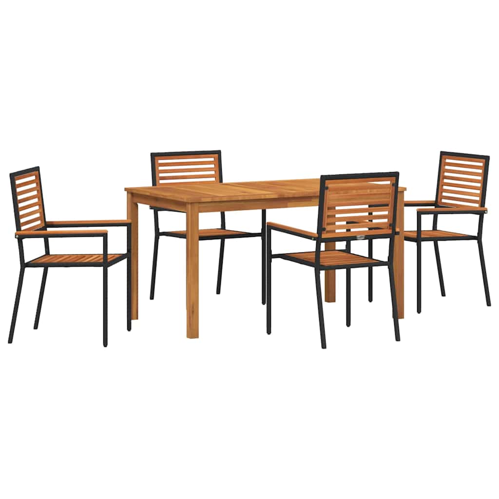 Set da Pranzo per Giardino 5 pcs Nero Legno di Acacia Massello | homemem39