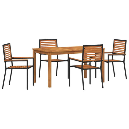 Set da Pranzo per Giardino 5 pcs Nero Legno di Acacia Massello | homemem39