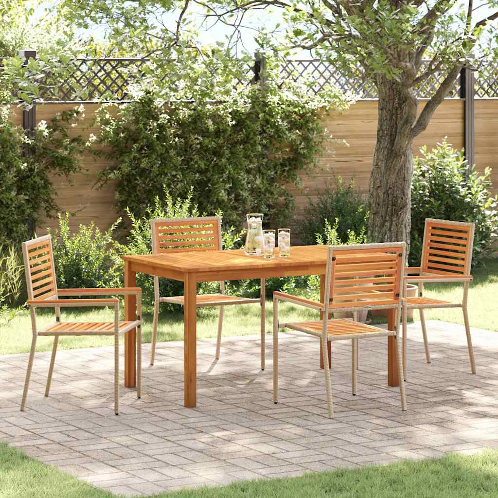 Set da Pranzo per Giardino 5 pcs Beige Legno di Acacia Massello | homemem39