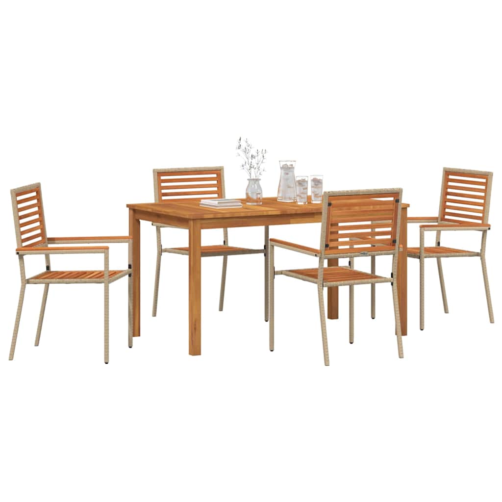 Set da Pranzo per Giardino 5 pcs Beige Legno di Acacia Massello | homemem39