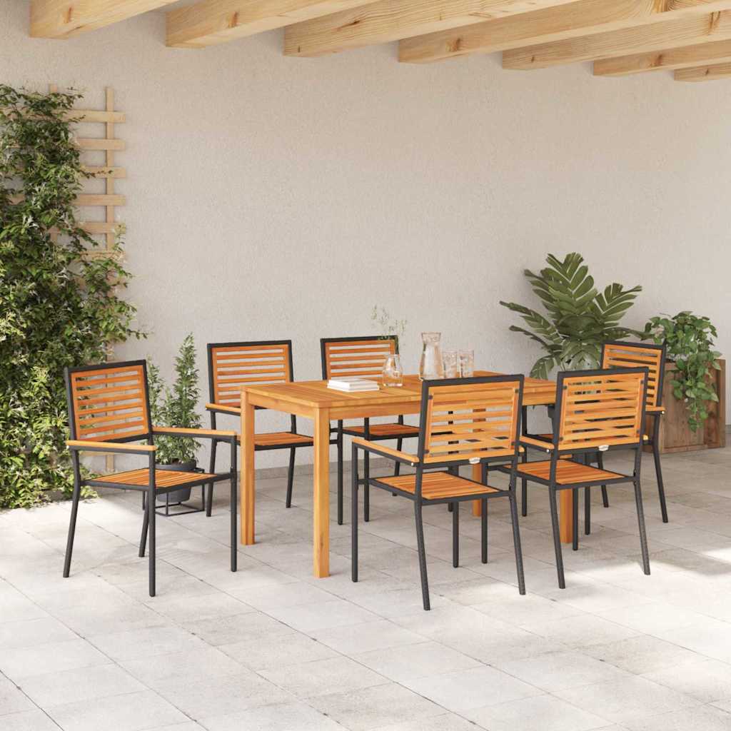 Set da Pranzo per Giardino 7 pcs Nero Legno di Acacia Massello | homemem39