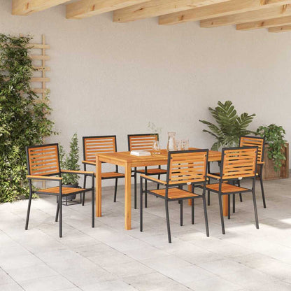 Set da Pranzo per Giardino 7 pcs Nero Legno di Acacia Massello | homemem39