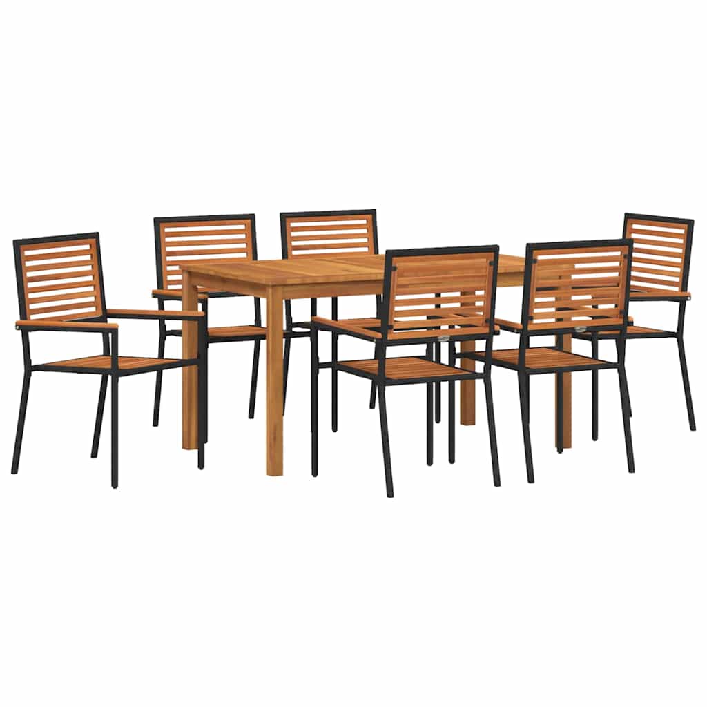 Set da Pranzo per Giardino 7 pcs Nero Legno di Acacia Massello | homemem39