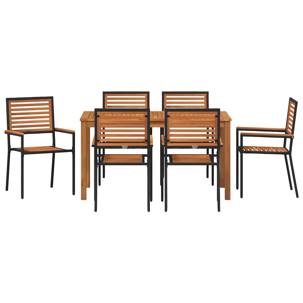 Set da Pranzo per Giardino 7 pcs Nero Legno di Acacia Massello | homemem39