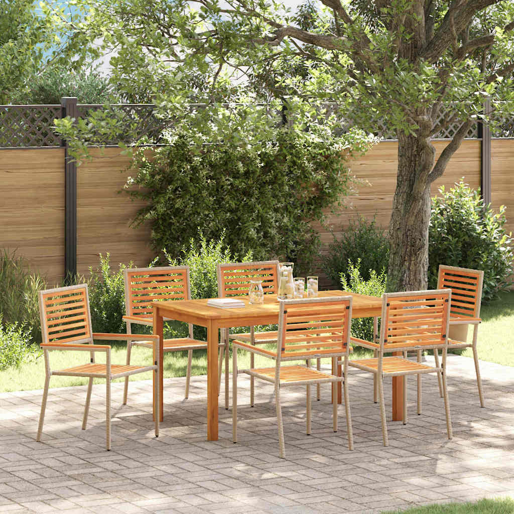 Set da Pranzo per Giardino 7 pcs Beige Legno di Acacia Massello | homemem39