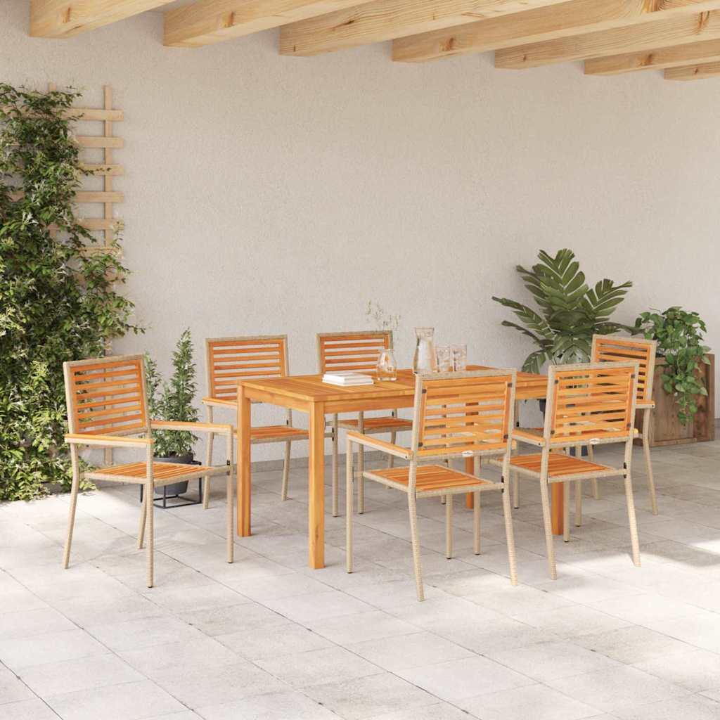 Set da Pranzo per Giardino 7 pcs Beige Legno di Acacia Massello | homemem39