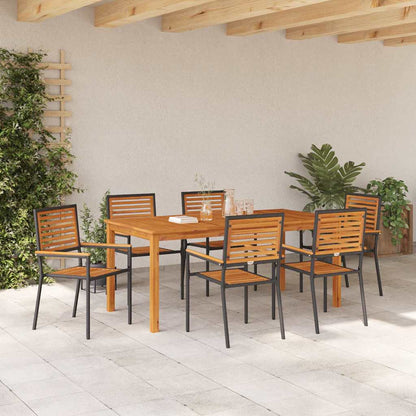 Set da Pranzo per Giardino 7 pcs Nero Legno di Acacia Massello | homemem39