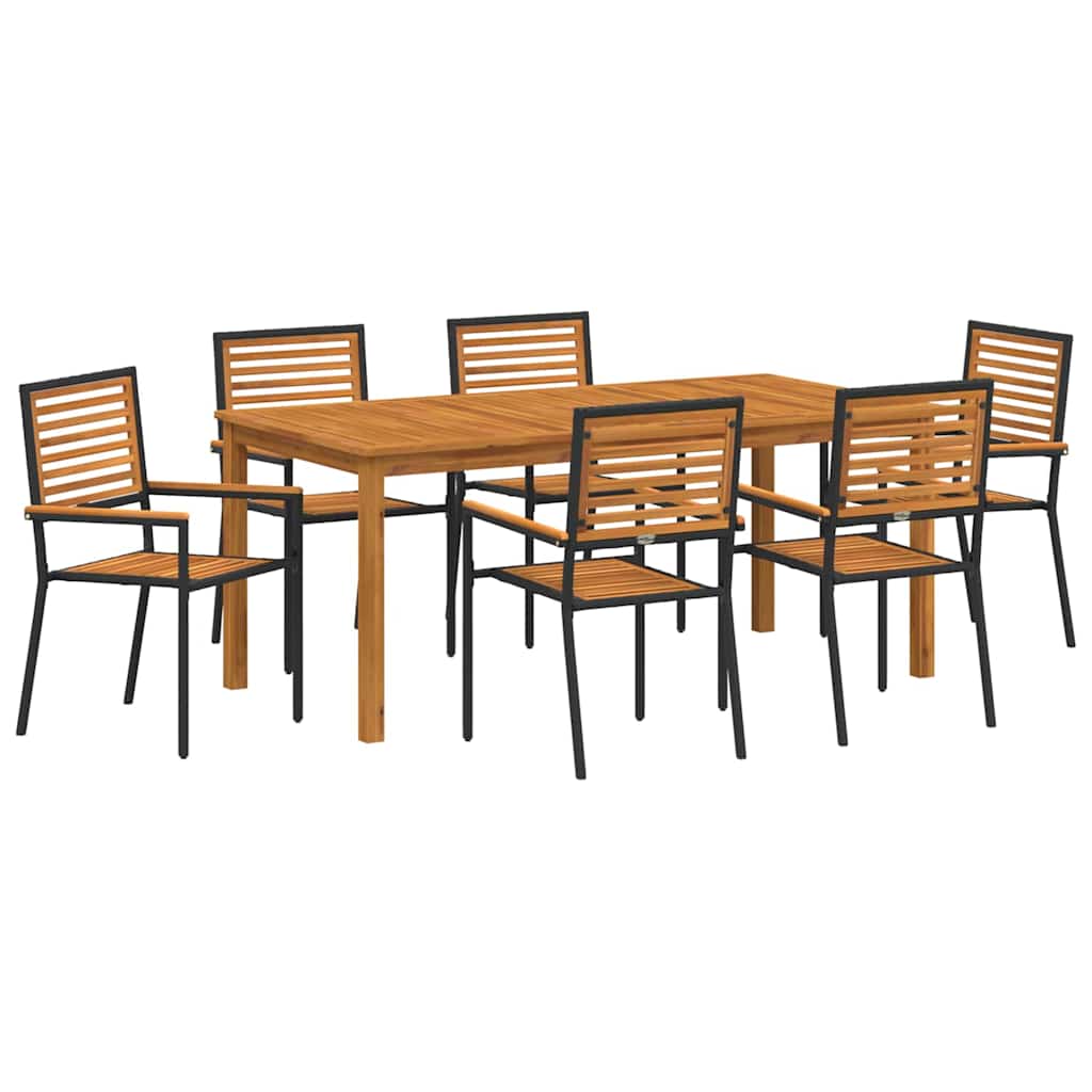 Set da Pranzo per Giardino 7 pcs Nero Legno di Acacia Massello | homemem39