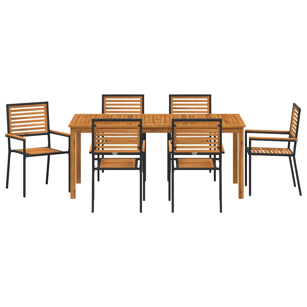 Set da Pranzo per Giardino 7 pcs Nero Legno di Acacia Massello | homemem39