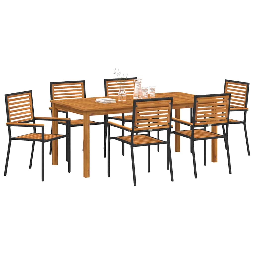 Set da Pranzo per Giardino 7 pcs Nero Legno di Acacia Massello | homemem39