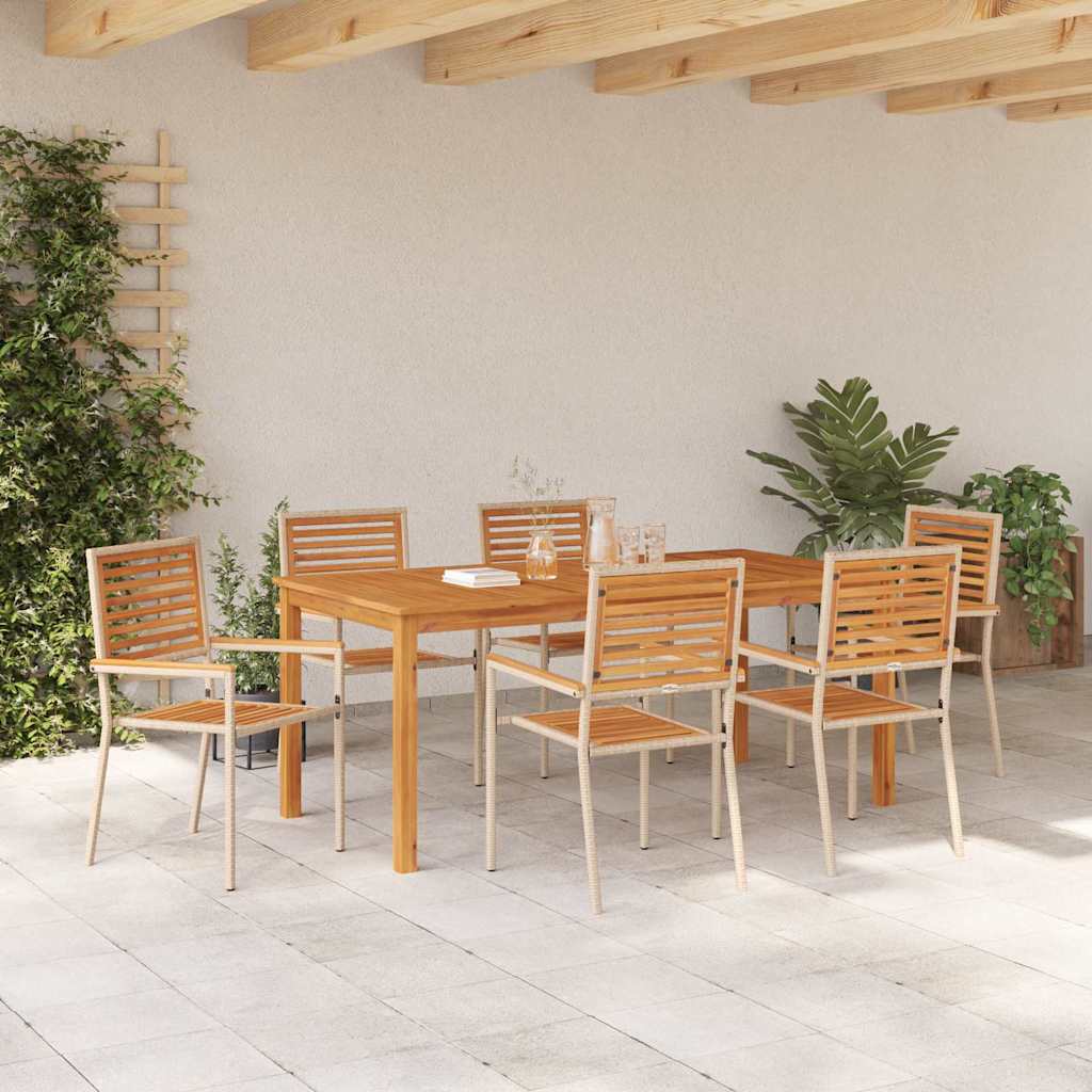 Set da Pranzo per Giardino 7 pcs Beige Legno di Acacia Massello | homemem39