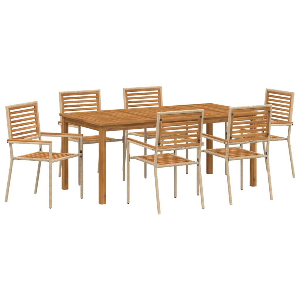 Set da Pranzo per Giardino 7 pcs Beige Legno di Acacia Massello | homemem39