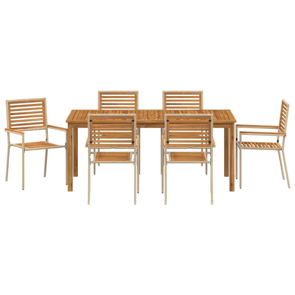 Set da Pranzo per Giardino 7 pcs Beige Legno di Acacia Massello | homemem39