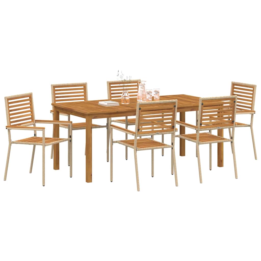 Set da Pranzo per Giardino 7 pcs Beige Legno di Acacia Massello | homemem39