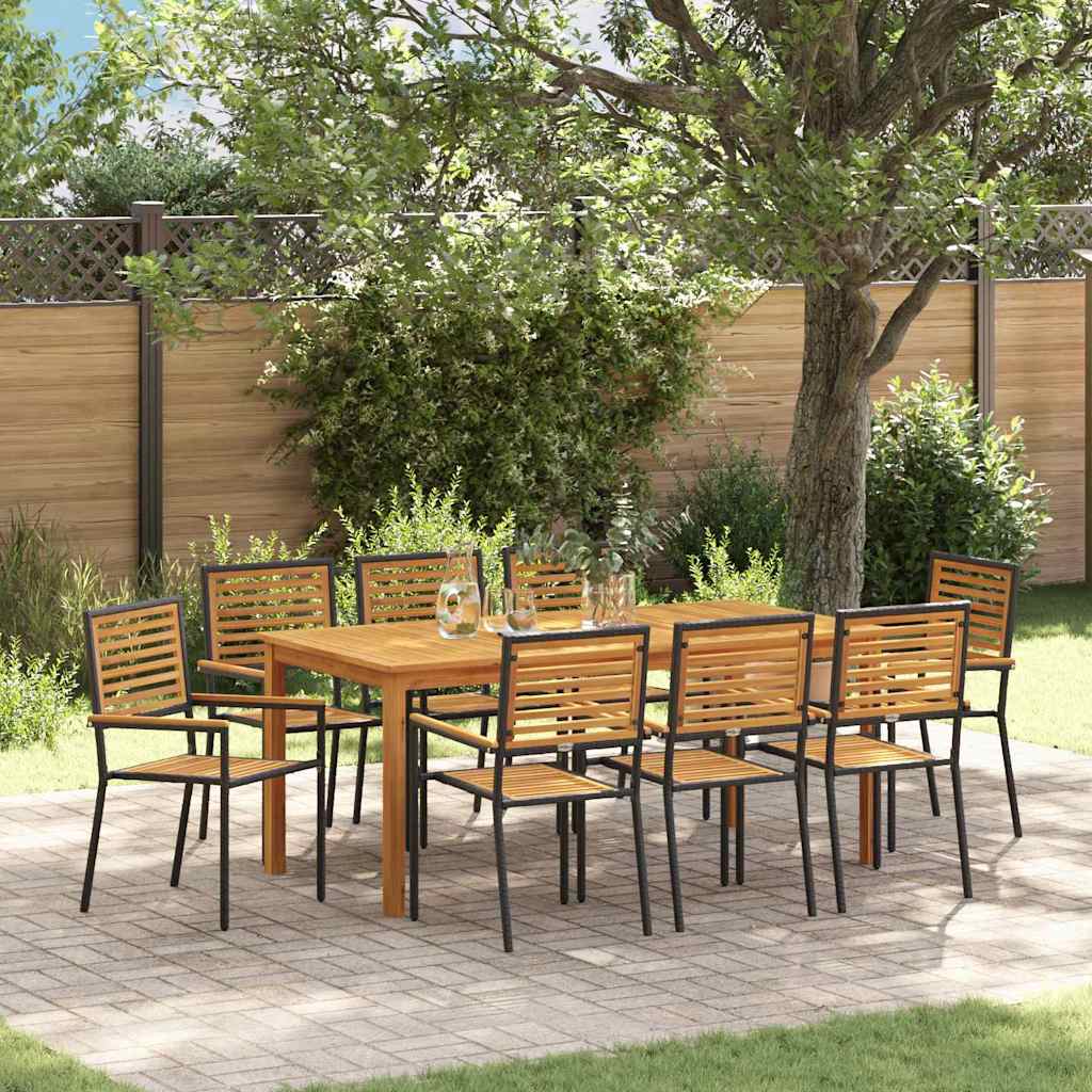 Set da Pranzo per Giardino 9 pcs Nero Legno di Acacia Massello | homemem39
