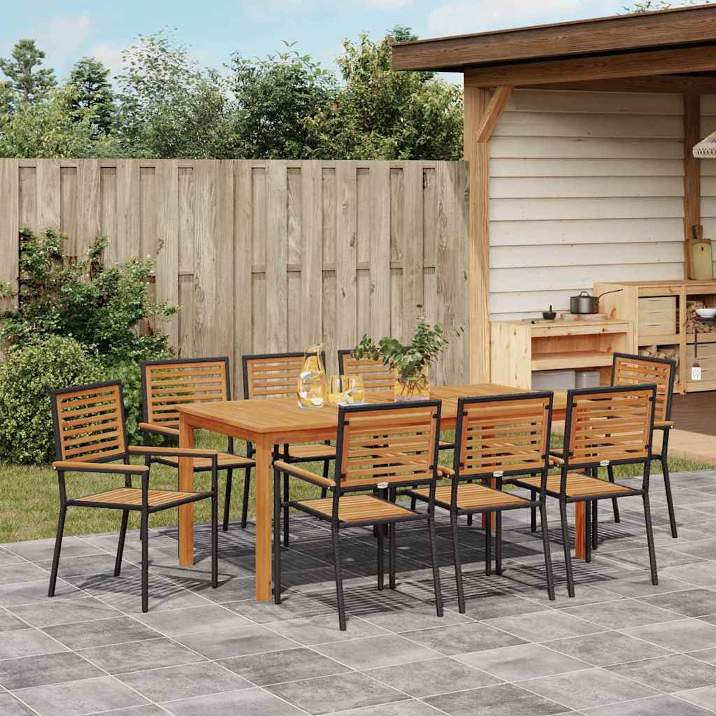 Set da Pranzo per Giardino 9 pcs Nero Legno di Acacia Massello | homemem39
