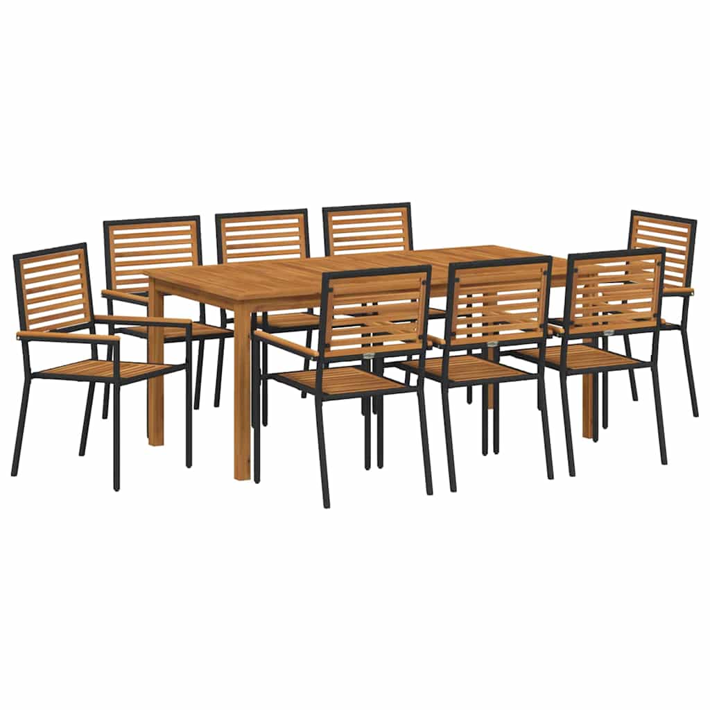 Set da Pranzo per Giardino 9 pcs Nero Legno di Acacia Massello | homemem39