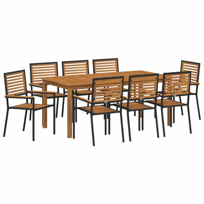 Set da Pranzo per Giardino 9 pcs Nero Legno di Acacia Massello | homemem39