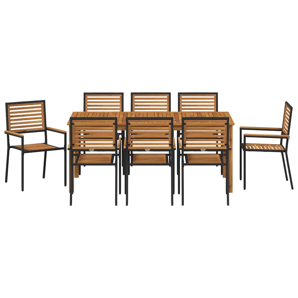 Set da Pranzo per Giardino 9 pcs Nero Legno di Acacia Massello | homemem39