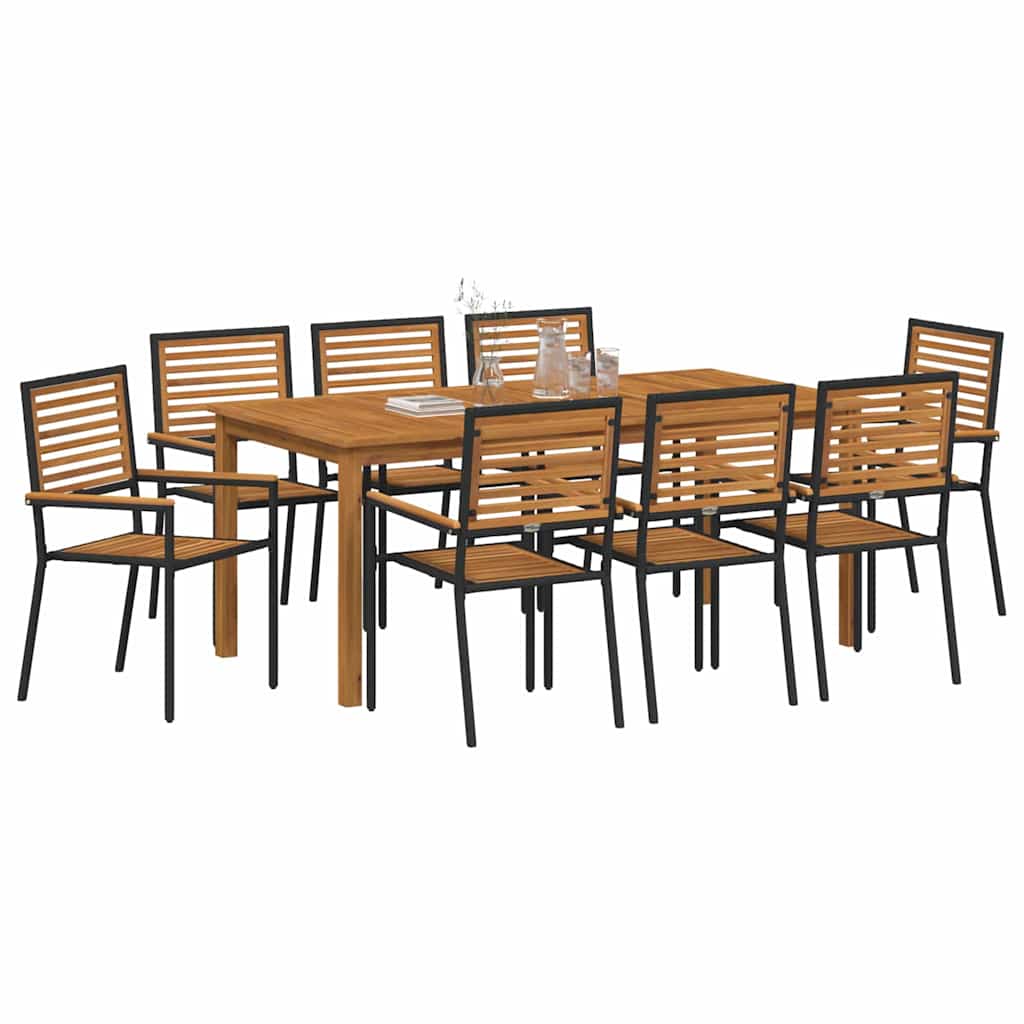 Set da Pranzo per Giardino 9 pcs Nero Legno di Acacia Massello | homemem39